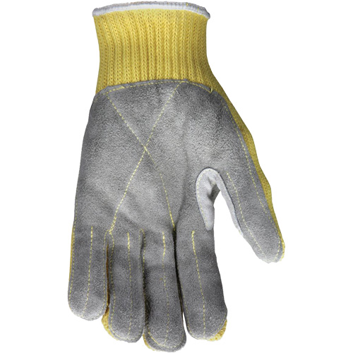 Gants de travail r&eacute;sistant &agrave; la coupe CutPro avec paume en cuir fendu, Taille Petit, Calibre 7, Enveloppe en Kevlar, ASTM ANSI niveau A3 D. Morneault & Fils