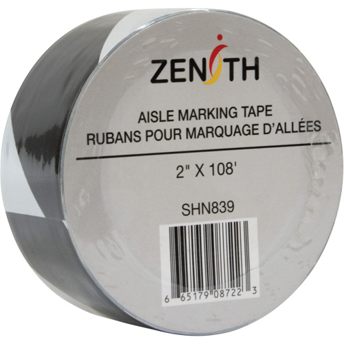 Aisle Marking Tape, 2" x 108', PVC, Black and White D. Morneault & Fils