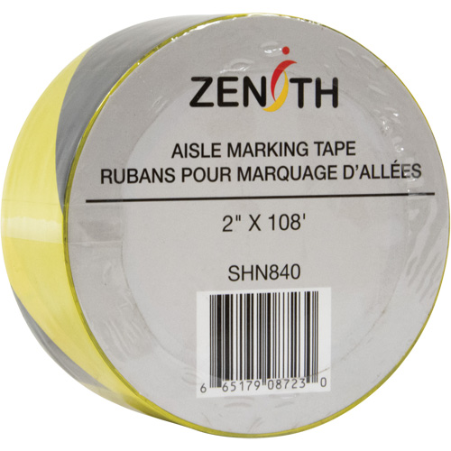 Aisle Marking Tape, 2" x 108', PVC, Noir et jaune D. Morneault & Fils