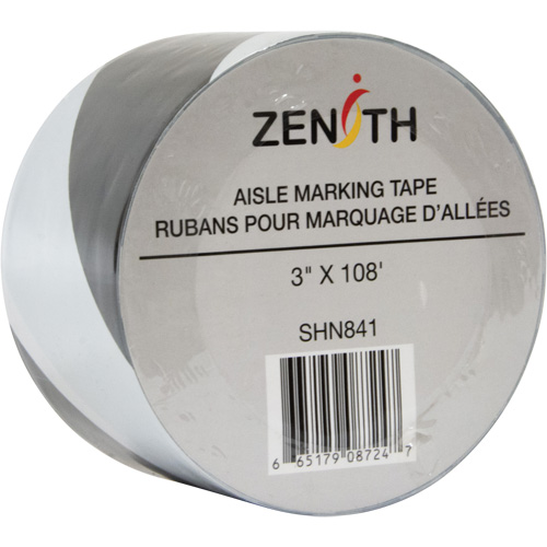 Aisle Marking Tape, 3" x 108', PVC, Noir et blanc D. Morneault & Fils