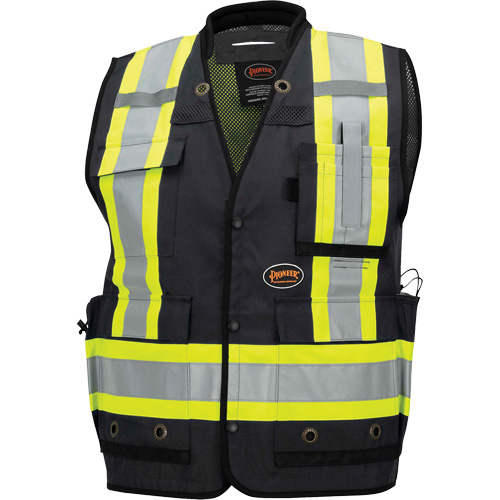 6679 High-Visibility Antimicrobial Mesh-Back Surveyor Vest, Black, Small, Polyester D. Morneault & Fils