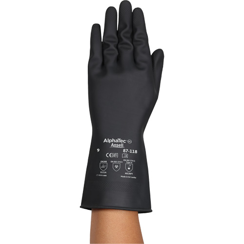 AlphaTec&reg; 87-118 Chemical-Resistance Gloves, Size Small/7, 12.6" L, Rubber Latex, Cotton Inner Lining, 31-mil D. Morneault & Fils
