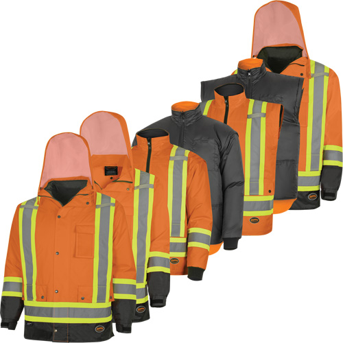 5056 Pioneer&reg; Yukon 7-in-1 Waterproof Winter Safety Parka, Polyester, Black/High Visibility Orange, X-Small D. Morneault & Fils