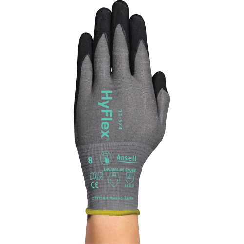Gants r&eacute;sistants &agrave; la coupe HYFLEX 11-574, Taille 5/2T-petit, Calibre 21, Rev&ecirc;tement Mousse de nitrile, Enveloppe en Intercept, ASTM ANSI niveau A4/EN 388 niveau D D. Morneault & Fils