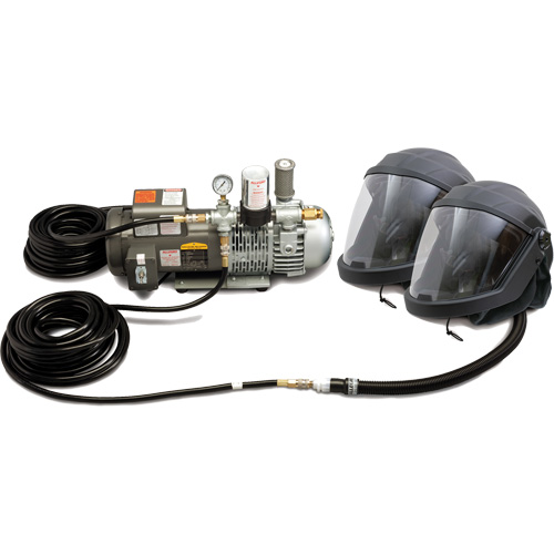Syst&egrave;me de casque et de protection respiratoire &agrave; adduction d'air DEFENDER pour 2 travailleur D. Morneault & Fils