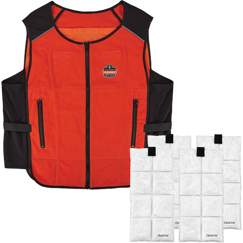 Veste de refroidissement &agrave; changement de phase l&eacute;g&egrave;re avec sachets de recharge Chill-Its 6260, 2T-grand/3T-grand, Orange D. Morneault & Fils