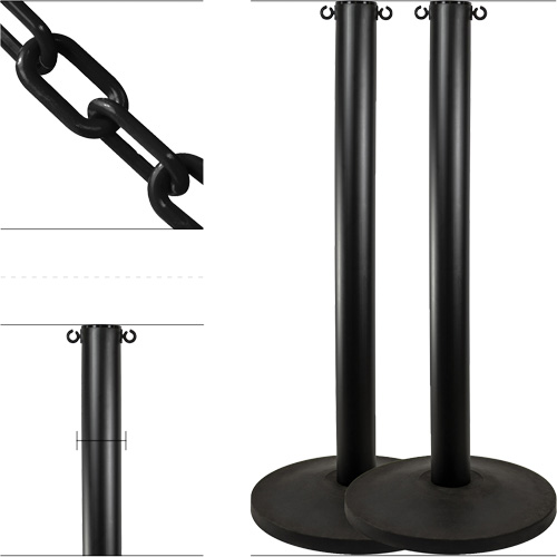 Industrial Stanchion Kit with Plastic Chain, 37" High, Black D. Morneault & Fils