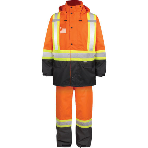 Ensemble de pluie haute visibilit&eacute; en tissu 150 deniers, Polyester, T-Grand, Orange haute visibilit&eacute; D. Morneault & Fils