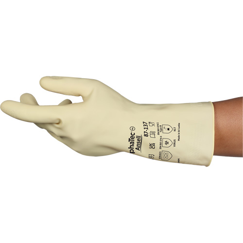 Gants naturels et l&eacute;gers AlphaTec 87-137, Taille 7, 11,8" lo, Latex de caoutchouc, 16 mils D. Morneault & Fils