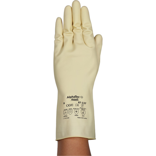 Gants naturels et l&eacute;gers AlphaTec 87-137, Taille 7, 11,8" lo, Latex de caoutchouc, 16 mils D. Morneault & Fils