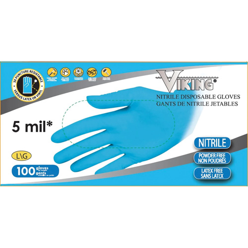 34600 Disposable Gloves, Large, Nitrile, 5-mil, Powder-Free, Blue D. Morneault & Fils