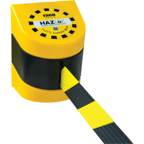HAZLOK Safety Barrier System, Plastic, Magnetic Mount, 30', Black and Yellow Tape D. Morneault & Fils