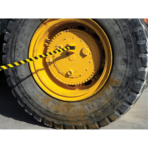 HAZLOK Safety Barrier System, Plastic, Magnetic Mount, 30', Black and Yellow Tape D. Morneault & Fils