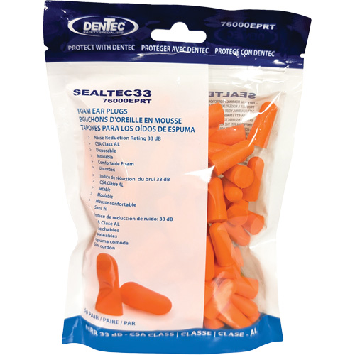 SEALTEC33 Orange Disposable Foam Earplugs, Bulk - Polybag D. Morneault & Fils