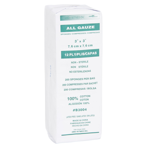 &eacute;ponges de gaze, Tampon, 3" lo x 3" la, Dispositif m&eacute;dical Classe 1 D. Morneault & Fils