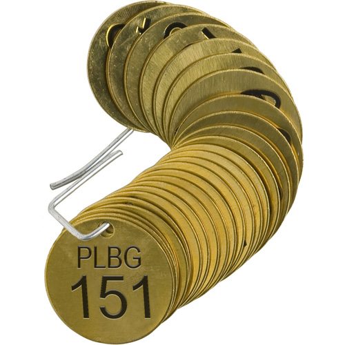 Numbered "PLPG" Valve Tags, # 151-175, Brass, 1.5" dia D. Morneault & Fils