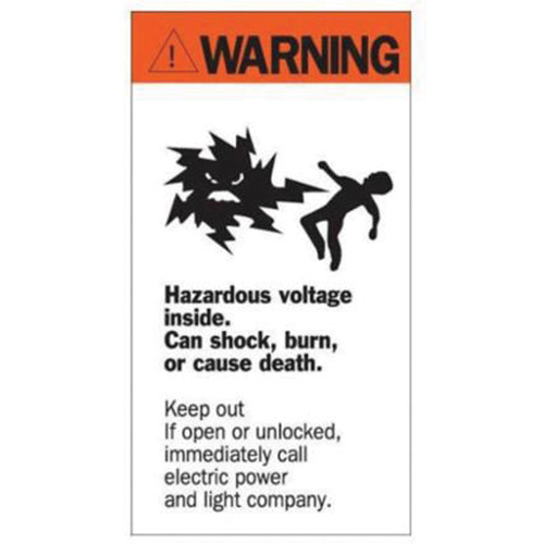"Warning Hazardous Voltage" Sign, 8" x 4-1/2", Acrylic, English with Pictogram D. Morneault & Fils