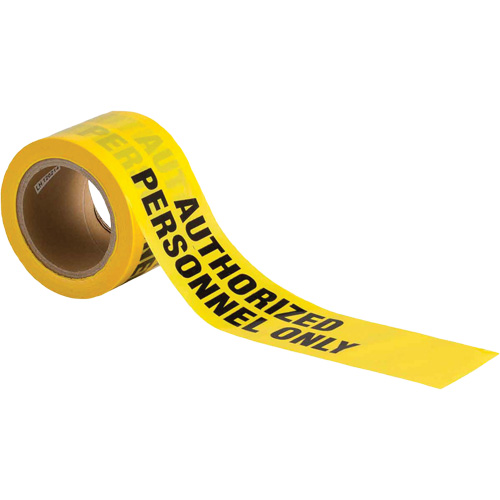 Barricade Tape, English, 3" W x 200' L, 3 mils, Black on Yellow D. Morneault & Fils