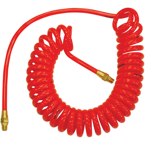 Flexcoil Self-Storing Polyurethane Air Hoses With Fittings, Air, 3/8" ID x 15' L, Polyurethane, 140 PSI at 23 °C D. Morneault & Fils