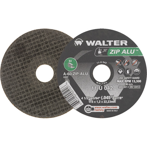 Zip Alu Cut-Off Wheel, 4-1/2" x 3/64", 7/8" Arbor, Type 1, Aluminum Oxide, 13300 RPM D. Morneault & Fils