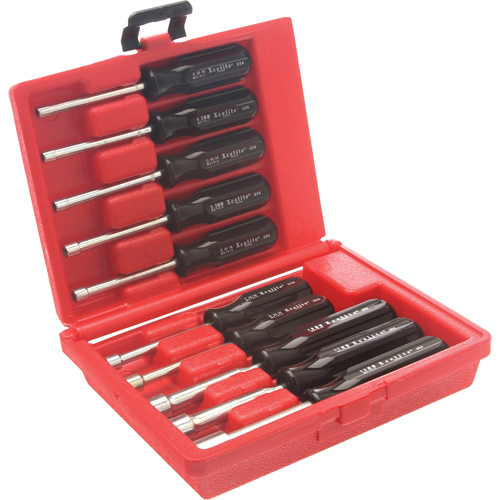 Drilled Shaft Nut Driver Set With Red Plastic Case, 10 Pcs., Metric D. Morneault & Fils