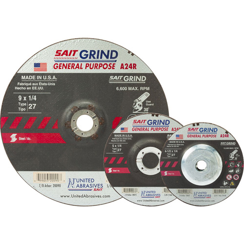 A24R Long Life Grinding Wheel, 9" x 1/4", 7/8" Arbor, Aluminum Oxide, Type 27 D. Morneault & Fils