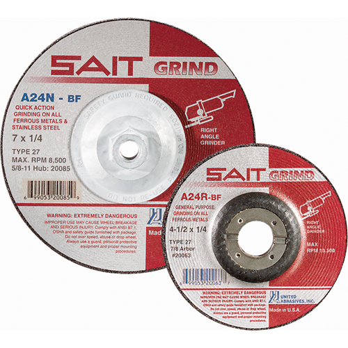 A24N Fast Grinding Wheel, 6" x 1/4", 7/8" Arbor, Aluminum Oxide, Type 27 D. Morneault & Fils