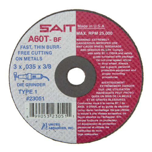 Cut-Off Wheel (A36T), 3" x 0.035", 3/8" Arbor, Type 1, Aluminum Oxide, 25000 RPM D. Morneault & Fils