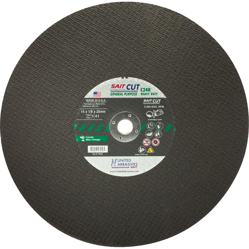 C24R Concrete High Speed Cut-Off Wheel, 14" x 1/8", 25/32" Arbor, Type 1, Silicon Carbide, 5460 RPM D. Morneault & Fils