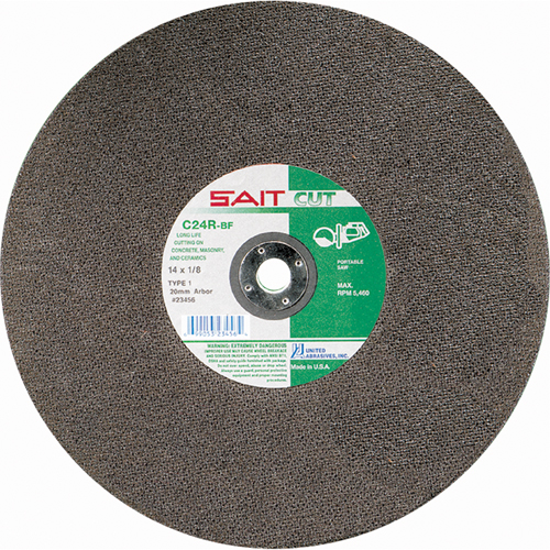 C24R Concrete High Speed Cut-Off Wheel, 14" x 1/8", 1" Arbor, Type 1, Silicon Carbide, 5400 RPM D. Morneault & Fils