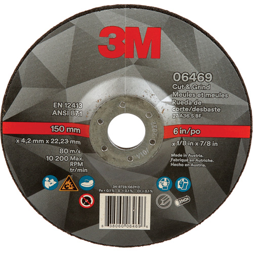 Cut & Grind Wheel, 6" x 1/8", 7/8" Arbor, Type 27, Ceramic D. Morneault & Fils