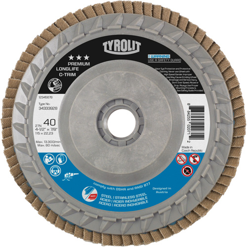 Long Life C-Trim Flap Disc, 4-1/2" x 5/8"-11, Type 27, 40 Grit, Zirconia Alumina D. Morneault & Fils