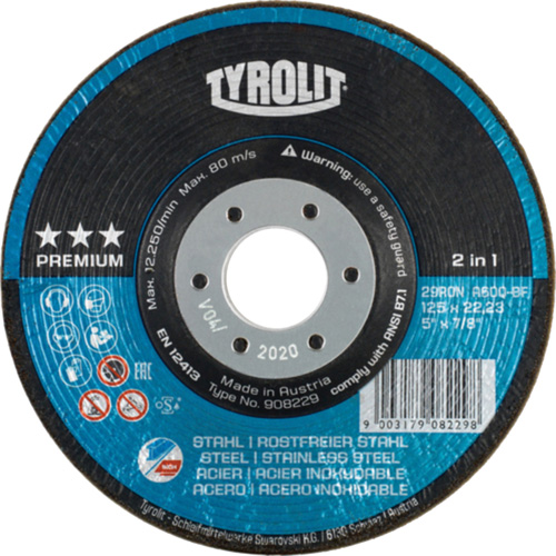 Rondeller Depressed Centre Grinding Wheel, 4-1/2", 36 Grit, 7/8", 13300 RPM, Type 29 D. Morneault & Fils