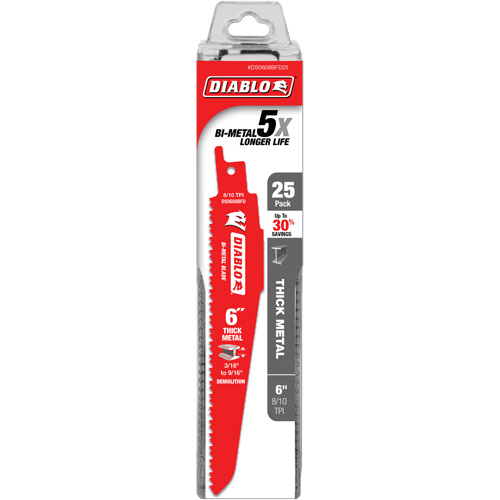 Reciprocating Blade for Thick Metal/Demolition, Bi-Metal, 8-10 TPI, 6" L D. Morneault & Fils