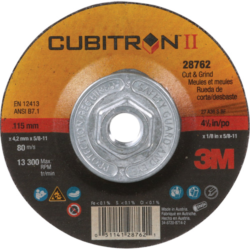 Cubitron II Quick Change Cut & Grind Wheel, 4-1/2" x 1/8", 5/8"-11 Arbor, Type 27, Ceramic D. Morneault & Fils