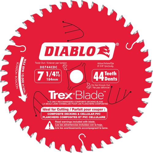 Trex&reg; Blade Cutting Saw Blade, 7-1/4", 44 Teeth, Plastic/Composite Decking Use D. Morneault & Fils