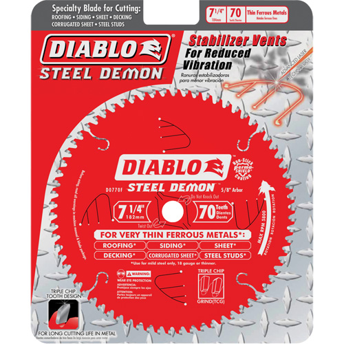Steel Demon Cutting Saw Blade, 7-1/4", 70 Teeth, Metal Use D. Morneault & Fils