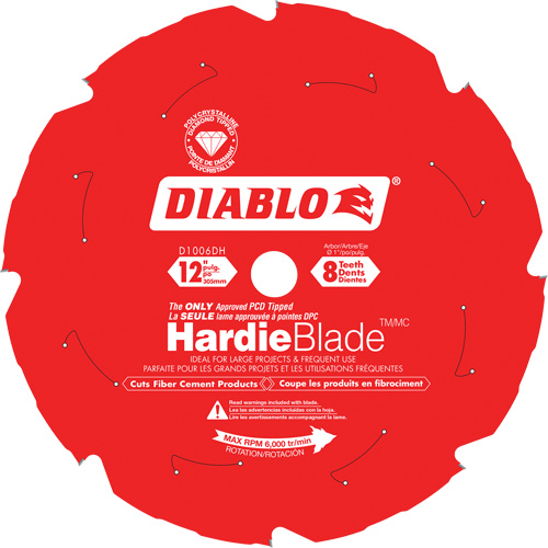 HardieBlade Cutting Saw Blade, 12", 8 Teeth, Fibre Cement Use D. Morneault & Fils