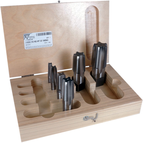 Jeu de tarauds pour tuyau conique 3180 1/8" - 1" NPT 6 mcx, Droit, Acier rapide D. Morneault & Fils