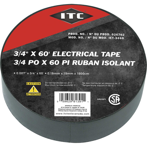 IET-3460 Electrical Tape, 19 mm (3/4") x 18.28 m (60'), Black D. Morneault & Fils