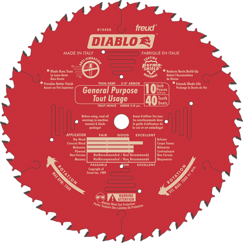 Saw Blades - General Purpose, 10", 40 Teeth, Wood Use D. Morneault & Fils