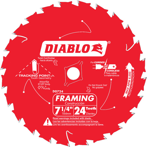 Framing Saw Blade, 7-1/4", 24 Teeth, Wood Use D. Morneault & Fils
