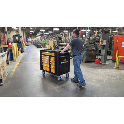 Chariot &agrave; outils &eacute;lectrique, 11 tiroirs, 42-1/2" la x 24-7/16" p x 41" h, Noir/Orange D. Morneault & Fils