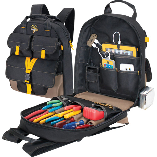 E-Charge Back Pack, 13-1/2" L x 5-1/4" W, Black, Polyester D. Morneault & Fils