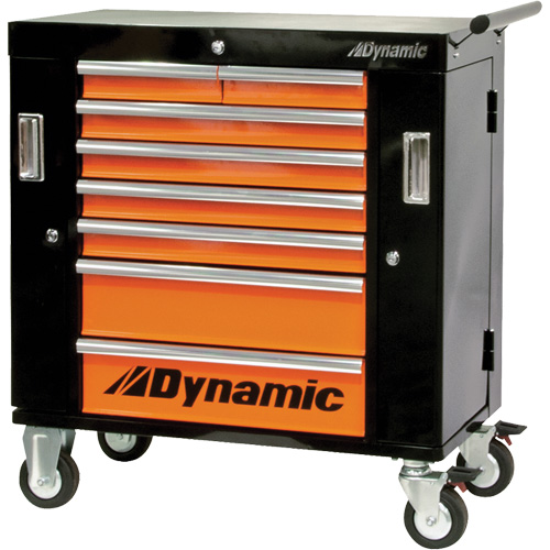 Roller Cabinet, 8 Drawers, 36" W x 18" D x 39-1/4" H, Black/Orange D. Morneault & Fils