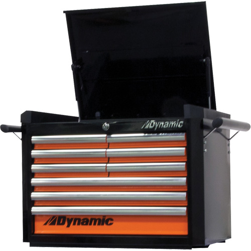 Top Chest, 28" W, 9 Drawers, Black/Orange D. Morneault & Fils