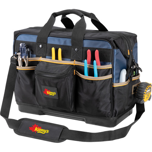 Molded Base Contractor's Closed-Top Tool Bag, Ballistic Polyester, 29 Pockets, Black/Blue D. Morneault & Fils