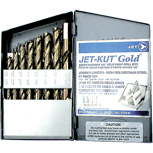 Jeu de forets de premi&egrave;re qualit&eacute; GF21R Jet-Kut GOLD, 21 morceaux, Acier D. Morneault & Fils