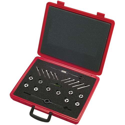 Jeux de tarauds et de fili&egrave;res avec tarauds manuels de production et fili&egrave;res rondes ajustables en acier au carbone, 20 Morceaux D. Morneault & Fils