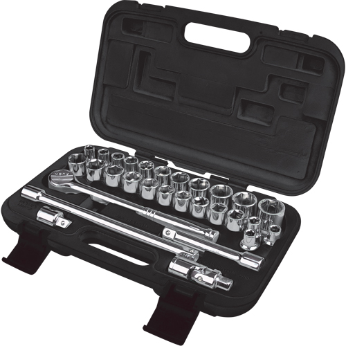 SAE/Metric Socket Set, 29 Pcs, 1/2" Drive Size D. Morneault & Fils